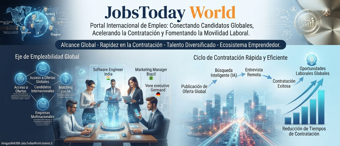 JobsToday World es un portal internacional de empleo, Formación Web Plataforma Negocio Empresa Formativa Capacitativa Educativa Ocupacional Experiencias Estudios Cursos Título Trabajos Contratos Convenios . . .