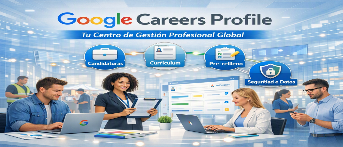 Google Careers Profile es el espacio personal que cada candidato, Plataforma Comunidad Servicio Abierto Accesible Cooperación Sistema Administración Instucional Expertos Profesional Tecnología Educación Formaciones